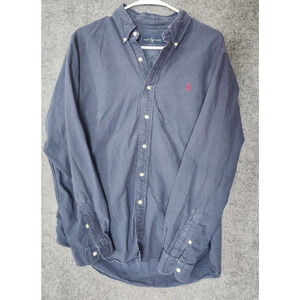 Ralph Lauren Men’s Button Shirt Cotton Fit Navy Blue Long Sleeve Large
